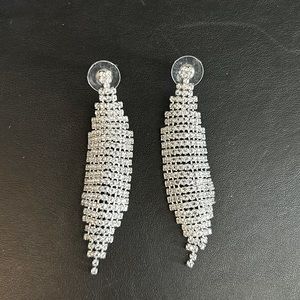 Long silver and crystal drop earring